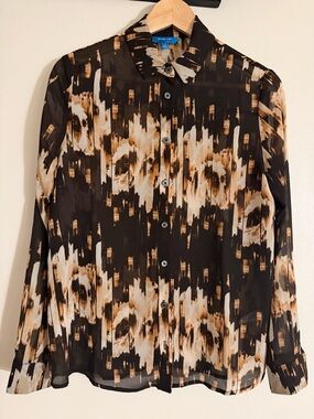 Derek Lam Black and Tan Abstract Print Button-Up